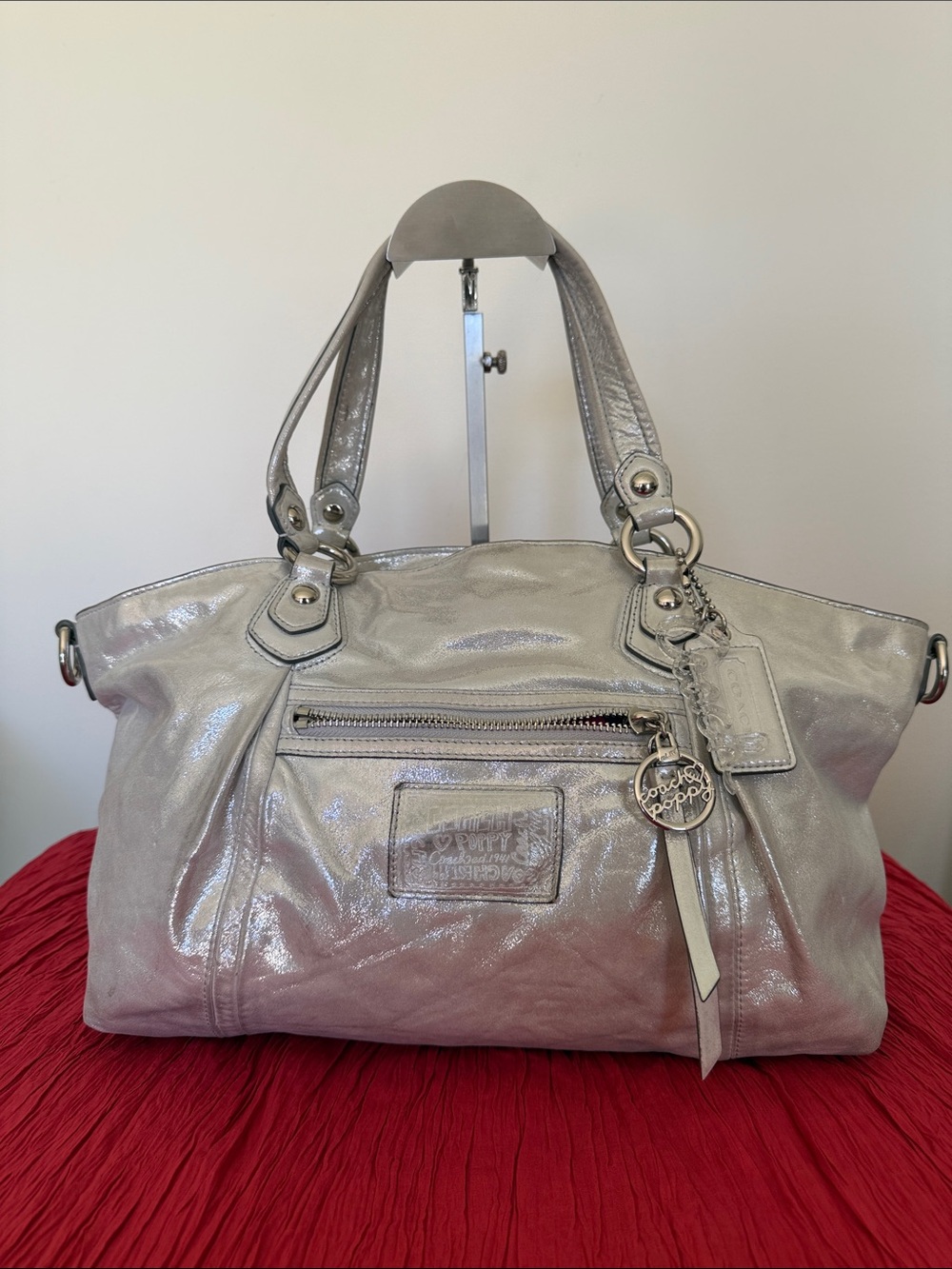 Coach poppy legacy Silver Leather Tote with Charm